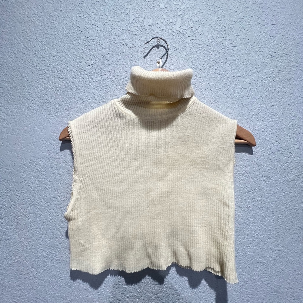 Cream Textured Cowl Neck Sweater